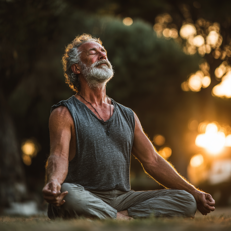 Пожила жінка займається йогою